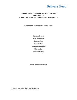 Constitución De La Empresa Delevery Food S A