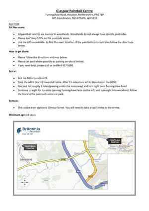 Britannia Glasgow paintballing centre directions & map