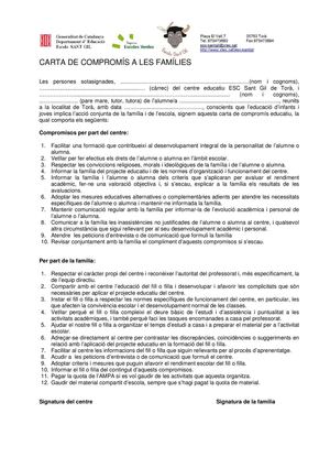 Carta De Compromís A Les Famílies