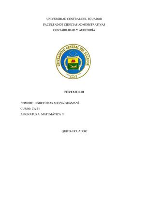 Portafolio De Matematica  II BARAHONA GUAMANI LISBETH