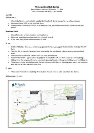 Britannia Plymouth paintballing centre directions & map