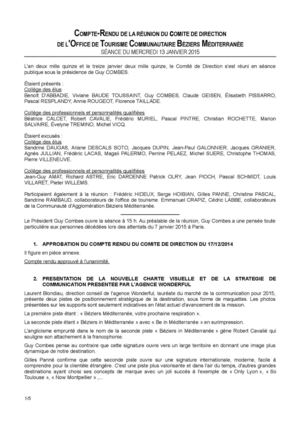 Compte rendu du Comité de Direction du 13 01 2015