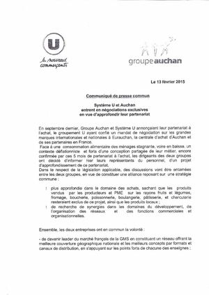 Communiqué de presse Systeme U Auchan