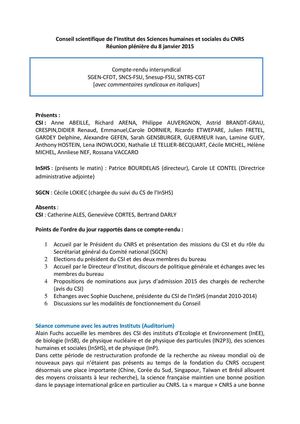 Compte rendu du CS InSHS du 08/01/15