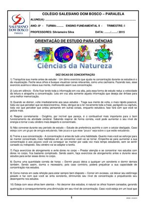 Orientações De Estudo 8º Ano Ciências