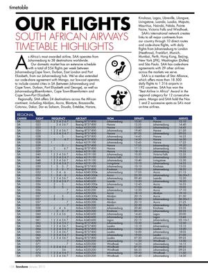 Our Flights South African Airways Timetable Highlights