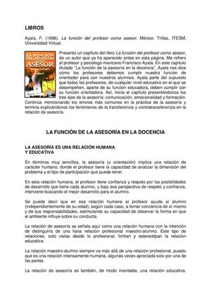 Profesores Libros La Función De La Asesoría En La Docencia (Francisco Ayala)
