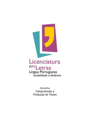 Licenciatura em Letras - Lingua Portuguesa Modalidade a Distância -  Compreensão e Produção de Textos