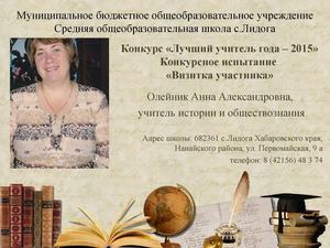 визитка участника.