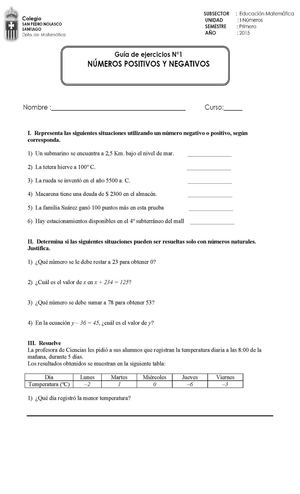 Guía Nº1 Números Enteros