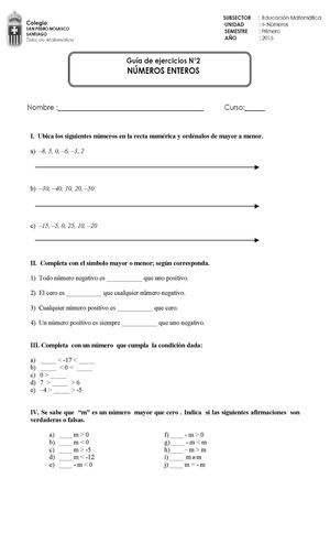 Guía Nº2 Números Enteros