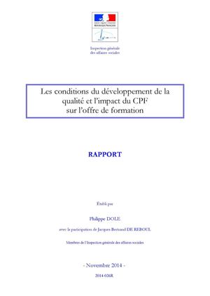 Les Conditions Du Développement De La Qualité Et L’impact Du Cpf Sur L’offre De Formation, Igas, Nov 2014
