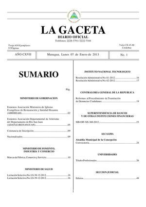 Gaceta 1 2013 Lunes  7  De Enero