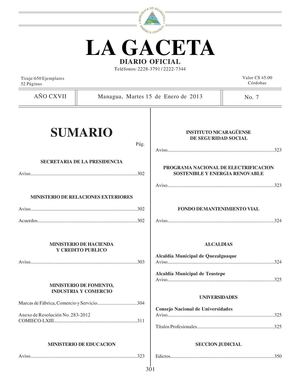 Gaceta 7 2013 Martes 15  De Enero