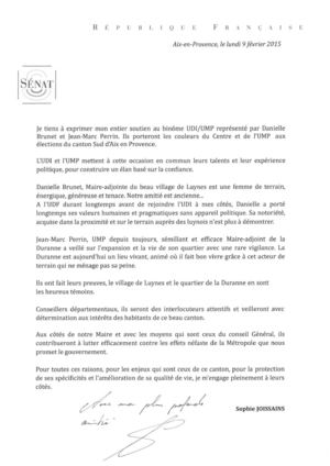 Soutien de Sophie Joissains, Sénatrice des Bouches du Rhône