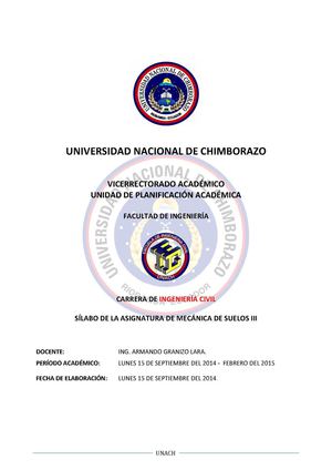 Sílabo Asignatura Mecánica De Suelos Iii Sexto Semestre Paralelo A 2014 2015 97 2003 Dot