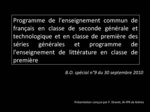 Programme De Francais De Seconde 1ère