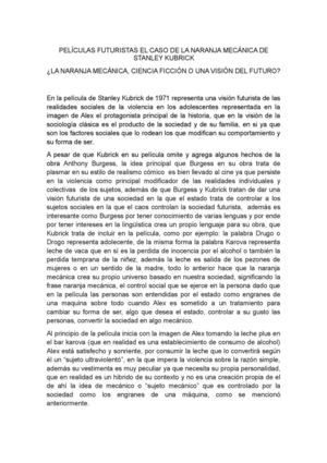 Películas Futuristas El Caso De La Naranja Mecánica De Stanley Kubrick