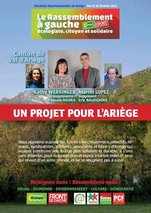Projet du Rassemblement à gauche aux départementales 2015 | Canton du Val d'Ariège