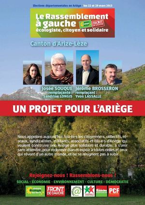 Projet du Rassemblement à gauche aux départementales 2015 | Canton de l'Arize Leze