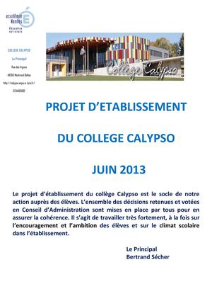 Projet d'établissement collège Calypso