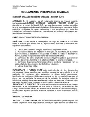 Reglamento Interno De Trabajo