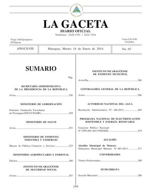 Gaceta No 07-2014 Martes 14 De Enero 2014