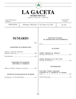 Gaceta No 08-2014 Miércoles 15 De Enero 2014