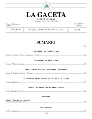 Gaceta No 15-2014 Viernes 24 De Enero 2014