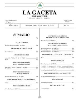 Gaceta No 16-2014 Lunes 27 De Enero 2014