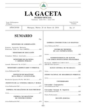 Gaceta No 17-2014 Martes 28 De Enero 2014