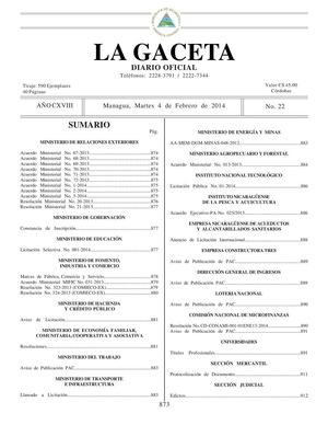 Gaceta No 22-2014 Martes 4 De Febrero 2014