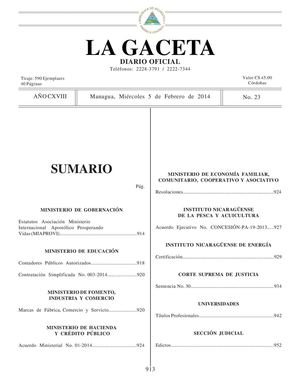 Gaceta No 23-2014 Miércoles 5 De Febrero 2014