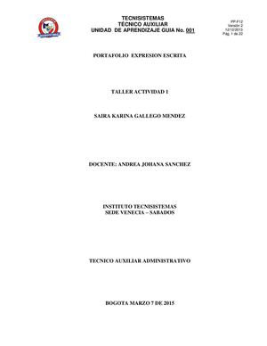 Portafolio De Expresion Escrita 2015