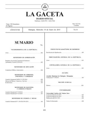 8 Gaceta, Miércoles 14 De Enero 2015