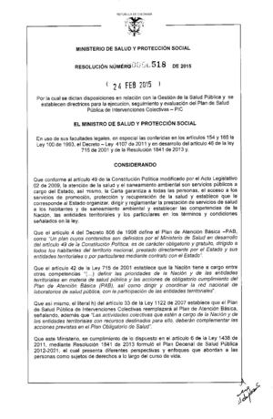 Minsalud Resolucion 518 2015 Gestión De La Salud Pública