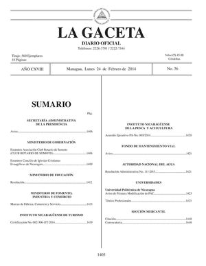 36 Gaceta, Lunes 24 De Febrero 2014