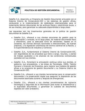 Politica De Gestión Documental