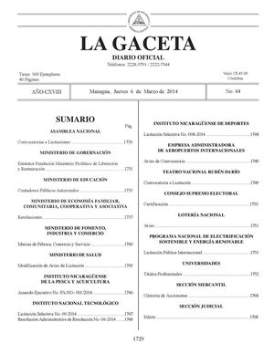 44 Gaceta,  Jueves 6 De Marzo De 2014