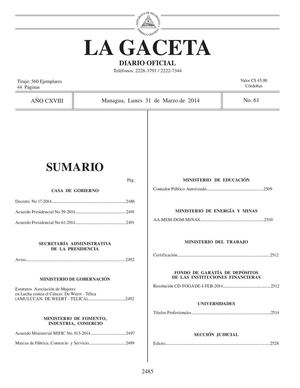 61 Gaceta, Lunes 31 De Marzo De 2014