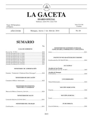 64 Gaceta, Jueves 3 De Abril De 2014