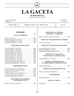 71 Gaceta, Lunes 21 De Abril De 2014