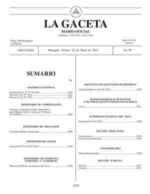 99 Gaceta, Viernes 30 De Mayo De 2014