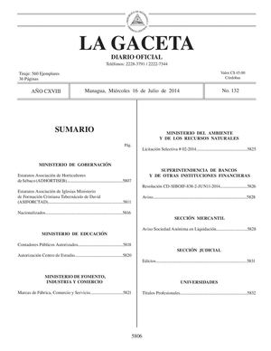 132 Gaceta, Miércoles 16 De Julio De 2014