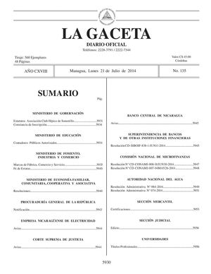 135 Gaceta, Lunes 21 De Julio De 2014