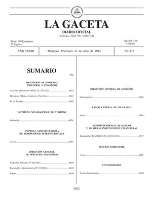 137 Gaceta, Miércoles 23 De Julio 2014