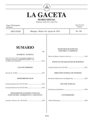 146 Gaceta, Martes 5 De Agosto De 2014