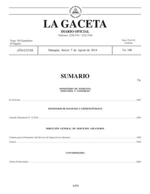 148 Gaceta, Jueves 7 De Agosto 2014