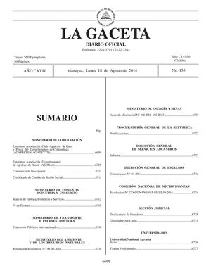 155 Gaceta, Lunes 18 De Agosto 2014