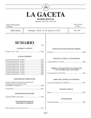 159 Gaceta, Viernes 22 De Agosto Del 2014